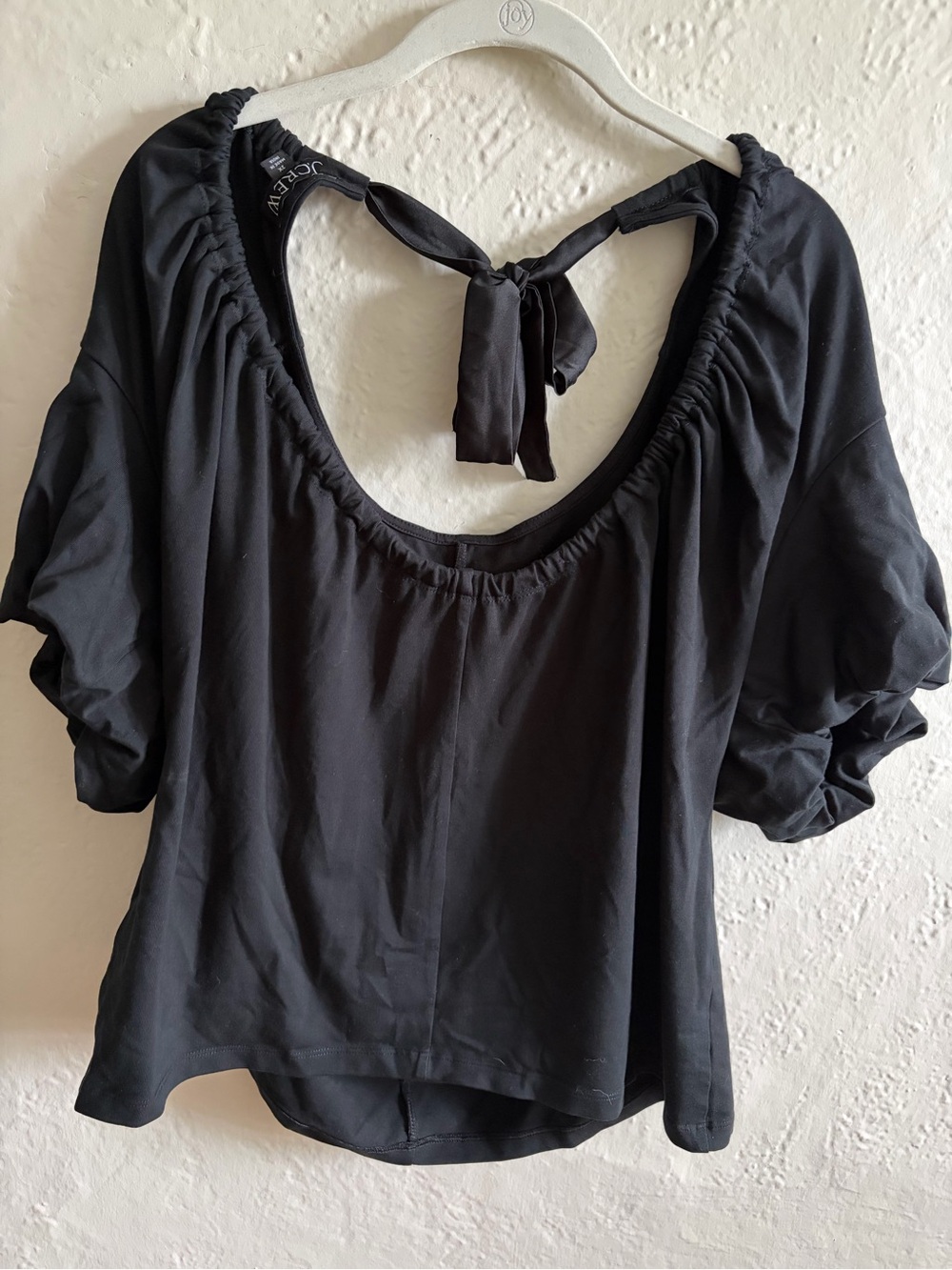 J. Crew Black Puff-Sleeve Tie-Back Top